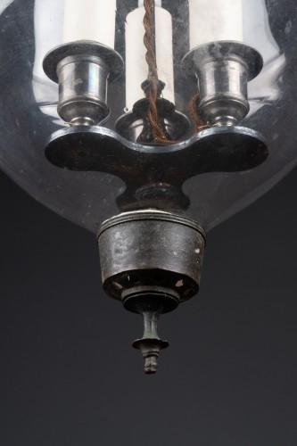  - Lanterne cloche et son fumivore en verre soufflé d'époque néoclassique