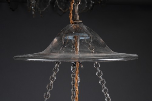 Antiquités - Lanterne cloche et son fumivore en verre soufflé d'époque néoclassique