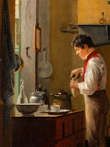 Abner Leroy (1791-1831) "Un intérieur, apprêts de Chasse" 1829 - Galerie Philippe Guegan