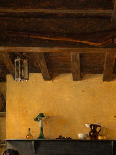 Antiquités - Abner Leroy (1791-1831) "Un intérieur, apprêts de Chasse" 1829