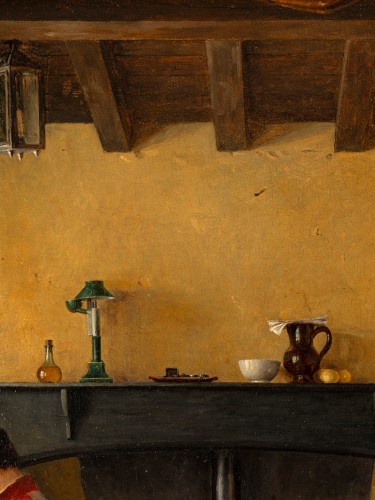 Antiquités - Abner Leroy (1791-1831) "Un intérieur, apprêts de Chasse" 1829
