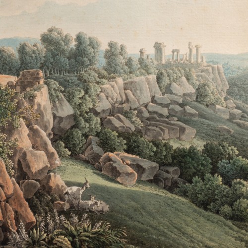 Tableaux et dessins Dessin, Aquarelle & Pastel - Louis-Francois Cassas (1756-1827), Vue du Temple de la Concorde à Agrigente