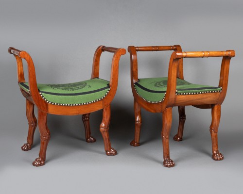 Paire de tabourets en acajou d'époque Consulat - Empire