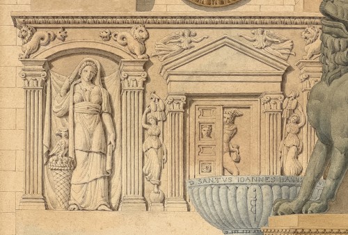 Paintings & Drawings  - Grandjean de Montigny. Tuscan architecture. Design for a frontispiece. 1810