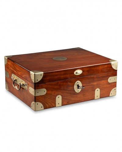 A Louis XVI mahogany travel chest with the arms of the marquises de Sigy