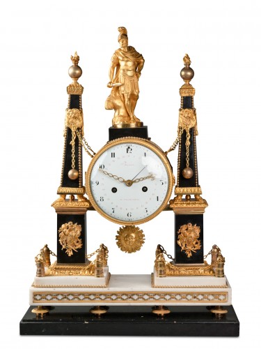 Grande pendule portique aux obelisques par Breant et Coteau. Epoque Louis XVI