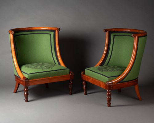 19th century - A pair of French Consulate period mahogany bergères