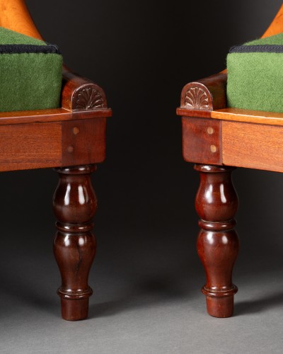 A pair of French Consulate period mahogany bergères - 