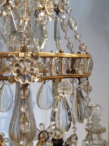 A French gilt bronze and crystal six light chandelier, circa 1850 - 