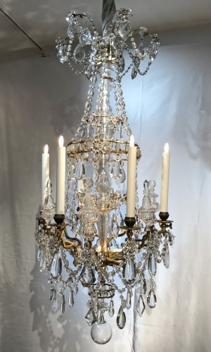 A French gilt bronze and crystal six light chandelier, circa 1850 - 