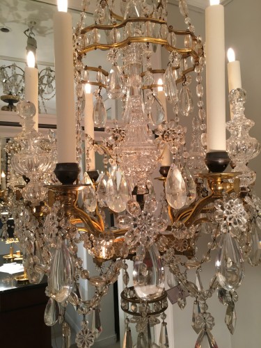 Antiquités - A French gilt bronze and crystal six light chandelier, circa 1850