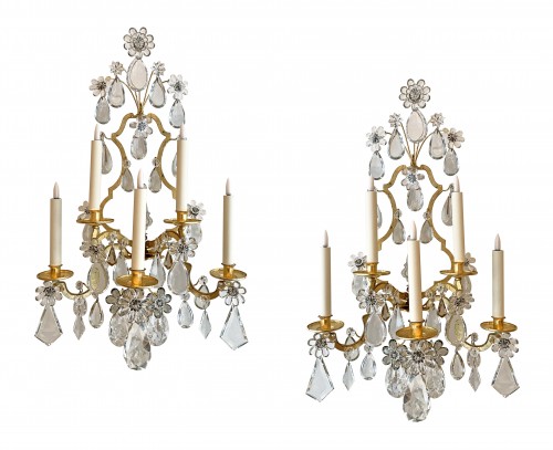 A pair of gilded and glass wall-lights - Maison Baguès
