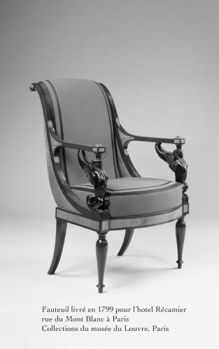 XIXe siècle - Suite de quatre fauteuils en acajou d'époque Consulat, estampillés Demay