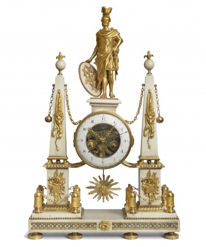 18th century - A large Louis XVI ormolu mounted white marble portico clock