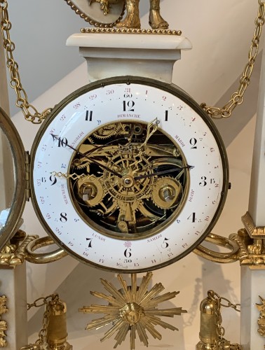 A large Louis XVI ormolu mounted white marble portico clock - Louis XVI