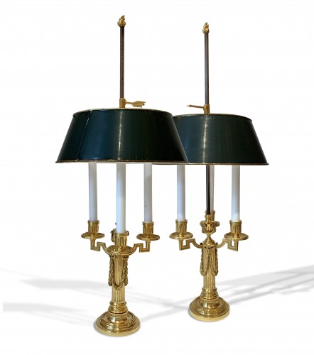 Paire de lampes bouillottes en bronze doré d'époque Louis XVI