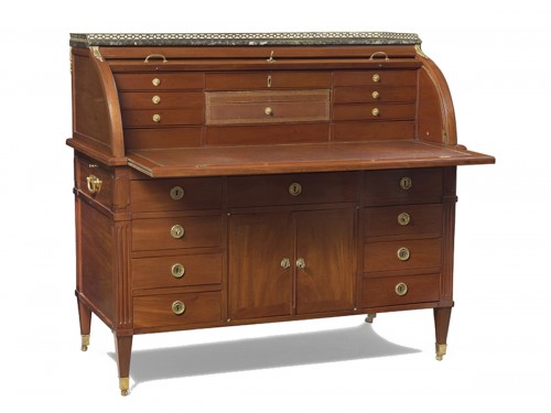 A Louis XVI all sided gilt-bronze mahogany bureau à cylindre signed F.BURY