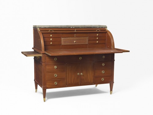 Furniture  - A Louis XVI all sided gilt-bronze mahogany bureau à cylindre signed F.BURY