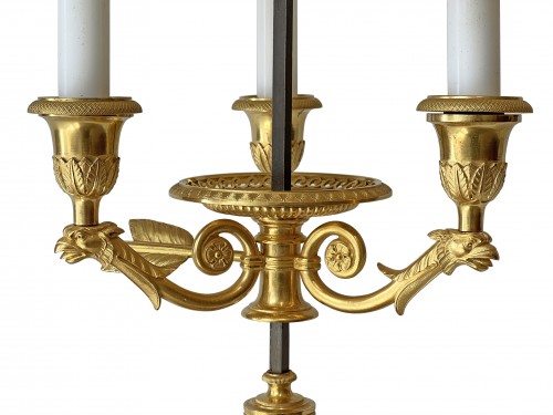 Lampe bouillotte d'époque Empire aux griffons en bronze doré - Luminaires Style Empire