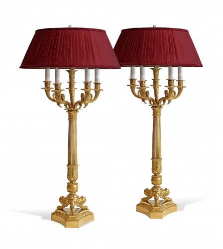 A pair of chased and gilded bronze Candelabra. Paris by 1820