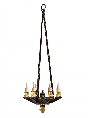 A six-light gilt and patinated bonze chandelier by 1820