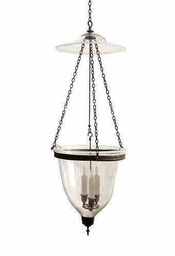 Lanterne cloche et son fumivore en verre soufflé d'époque Néoclassique - Luminaires Style 