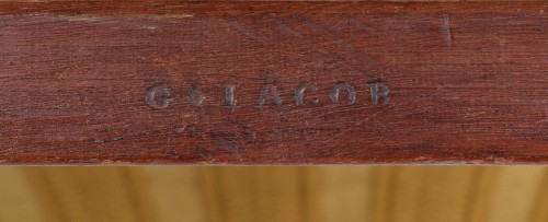 Louis XVI - Bergère à l'Étrusque en acajou avec un dossier en crosse signée G.IACOB