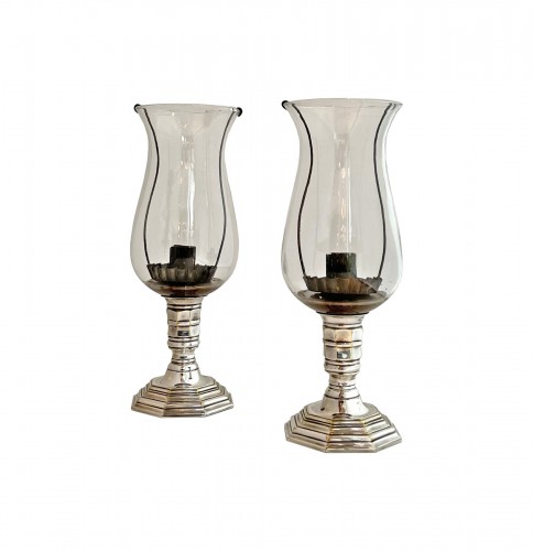 A pair of silver plated photophores