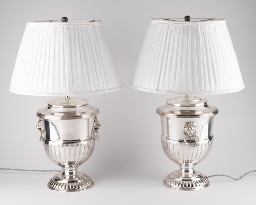 A pair of silver plated old sheffield urn-form lamps - 