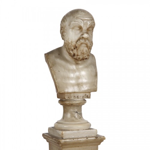 Sculpture Sculpture en Marbre - Quatre petits bustes de philosophes en albâtre, Italie 1830