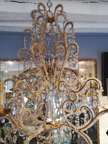 Lustre en fer battu doré, Italie 19e siècle - Luminaires Style 