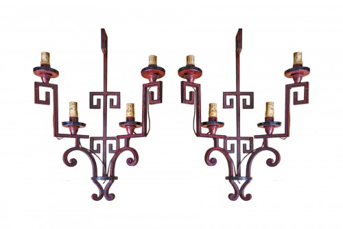 Quatre appliques en fer peint de Pierre Lottier vers1960