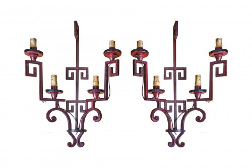 Four painted iron sconces by Pierre Lottier circa1960