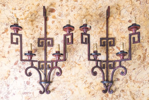 Quatre appliques en fer peint de Pierre Lottier vers1960 - Luminaires Style Années 50-60