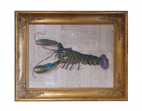 Homard - Aquarelle sur papier, Italie 19e siècle