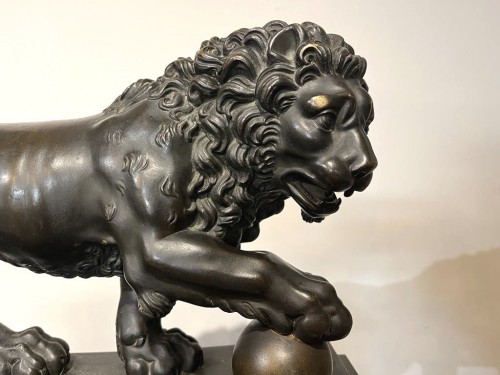Decorative Objects  - Pair of patinated bronze lions - Italy 1800