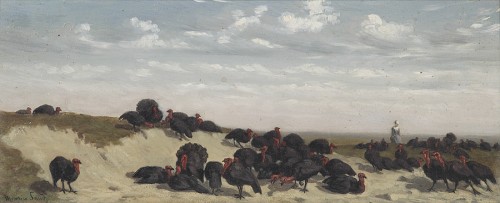 Maurice Sand (1823-1889) -  La gardienne de dindons - Tableaux et dessins Style 