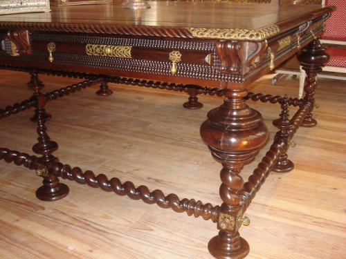 Important portuguese table library in rosewood  - Furniture Style 