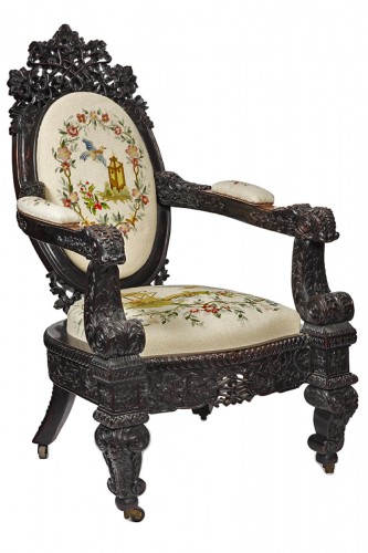 Fauteuil Indo Anglais en palissandre vers 1870