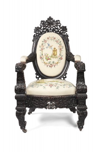 Fauteuil Indo Anglais en palissandre vers 1870 - Sièges Style 