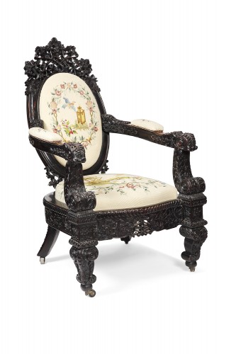 Fauteuil Indo Anglais en palissandre vers 1870 - Galerie PLA