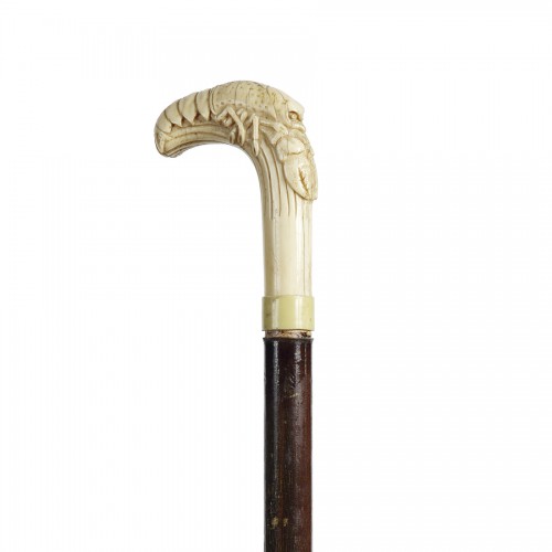 Canne pommeau en ivoire à la langouste 19e siècle