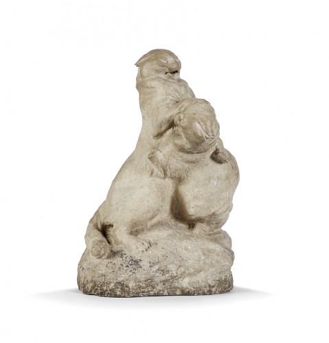 Sculpture Sculpture en pierre - Combat de Pumas, Pierre sculptée vers 1900-1920