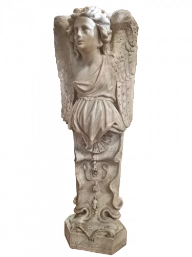 Carrara marble corner caryatid, Italy 18th century