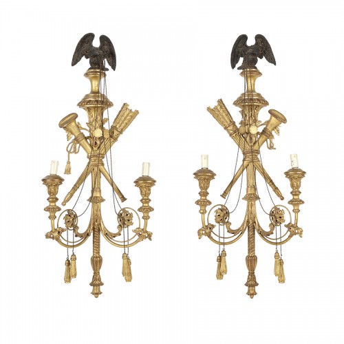 Pair of gilded wood wall lights 19th century - Lighting Style 