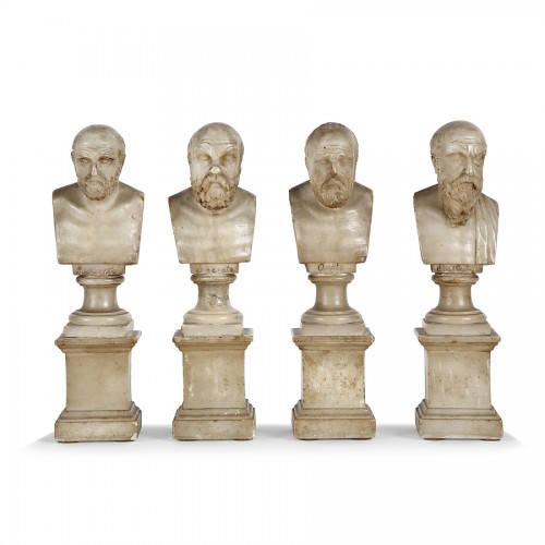 4 small busts of philosopher in alabaster