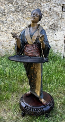 Geisha - Statue en régule polychrome de René Charles Massé (1855-1913), circa 1890 - 