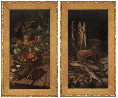 Oil on canvas, large pair of still-life, Italy 1892