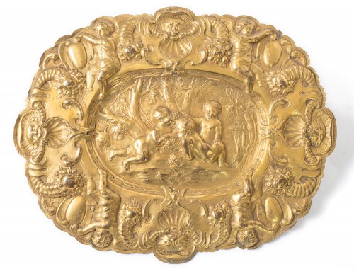 Plat de quête en cuivre doré, Italie 1750 - Religious Antiques Style 