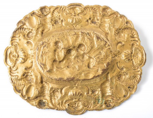 XVIIIe siècle - Plat de quête en cuivre doré, Italie 1750